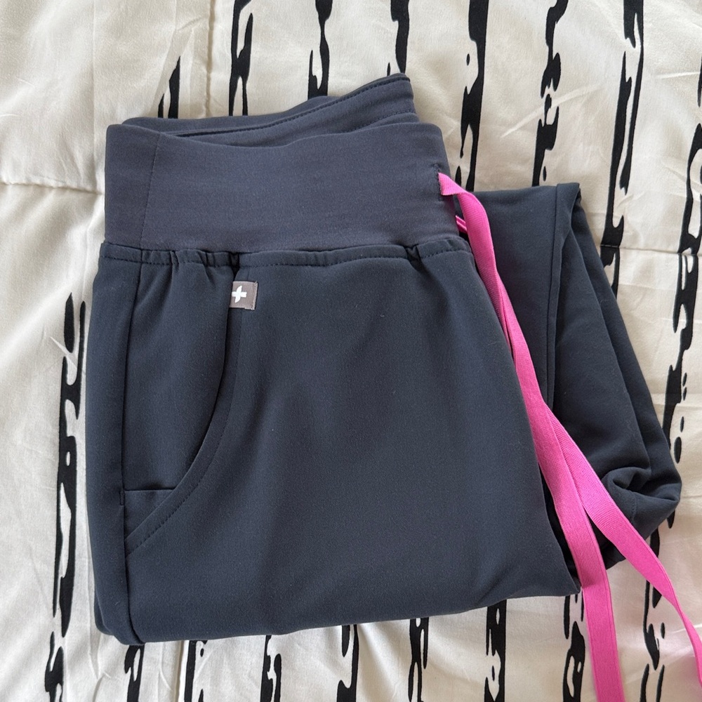 Figs Kids Joggers in Dark Gray with Pink Tie